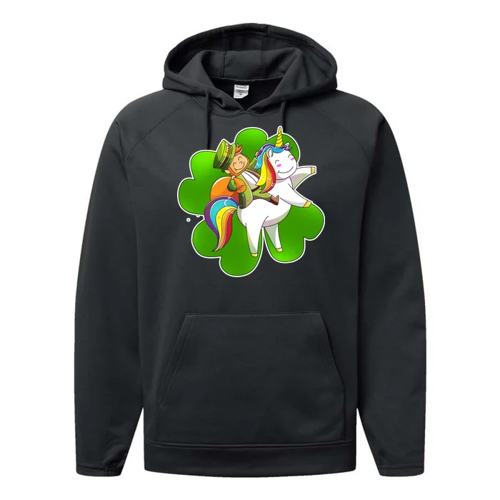 Cute Leprechaun Riding Unicorn Performance Fleece Hoodie