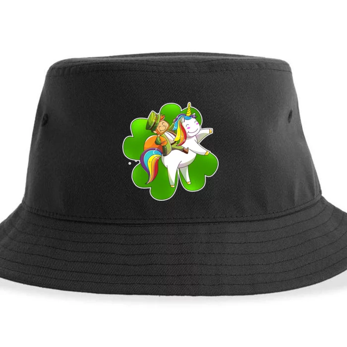 Cute Leprechaun Riding Unicorn Sustainable Bucket Hat