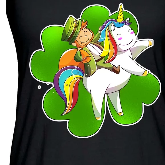 Cute Leprechaun Riding Unicorn Ladies Essential Flowy Tank