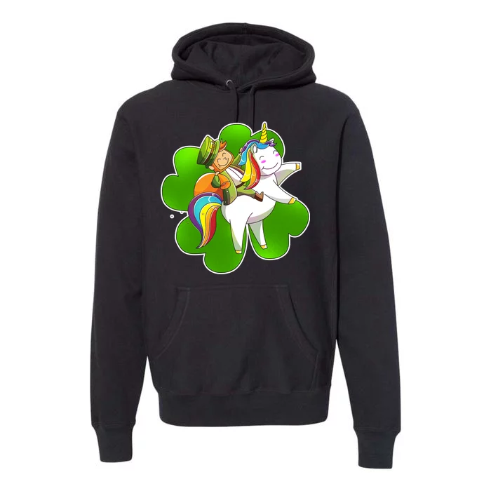 Cute Leprechaun Riding Unicorn Premium Hoodie