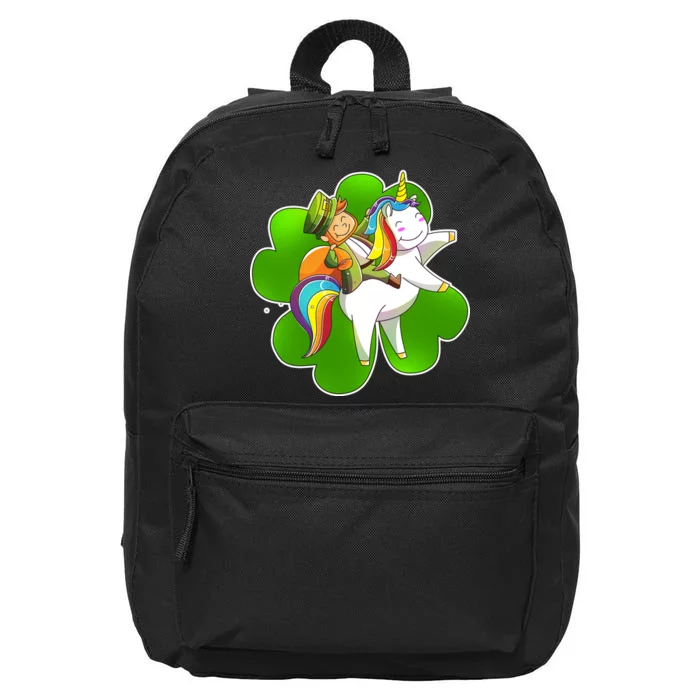 Cute Leprechaun Riding Unicorn 16 in Basic Backpack