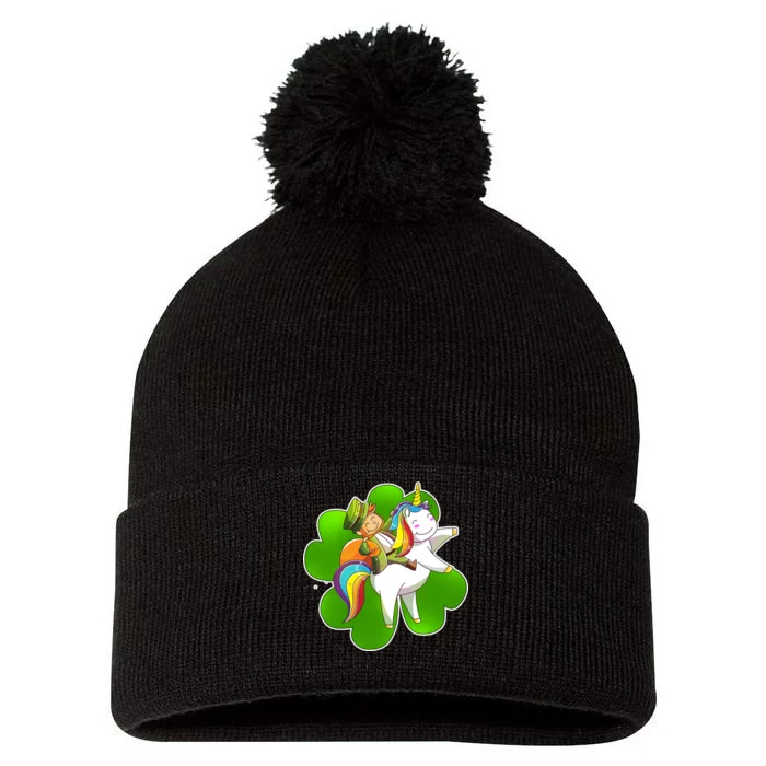 Cute Leprechaun Riding Unicorn Pom Pom 12in Knit Beanie