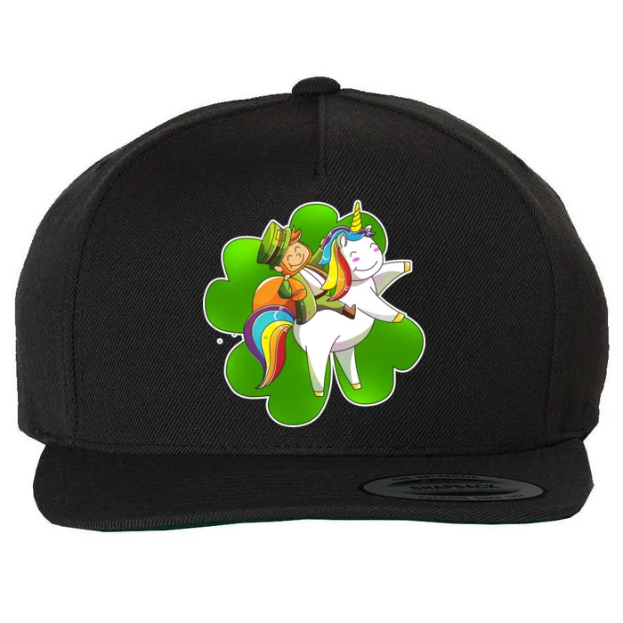 Cute Leprechaun Riding Unicorn Wool Snapback Cap