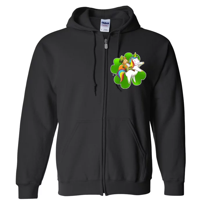 Cute Leprechaun Riding Unicorn Full Zip Hoodie