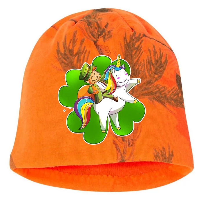 Cute Leprechaun Riding Unicorn Kati - Camo Knit Beanie