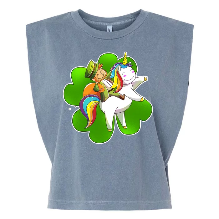 Cute Leprechaun Riding Unicorn Garment-Dyed Women's Muscle Tee