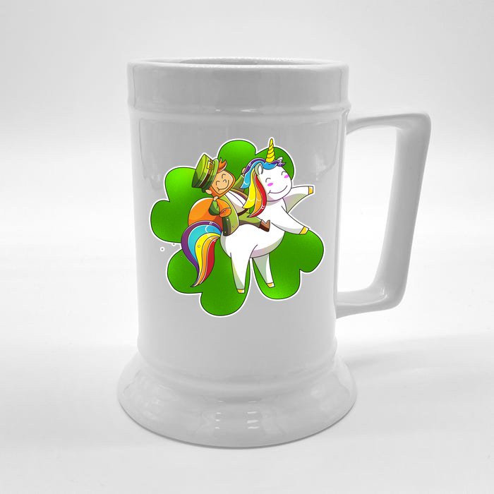 Cute Leprechaun Riding Unicorn Front & Back Beer Stein