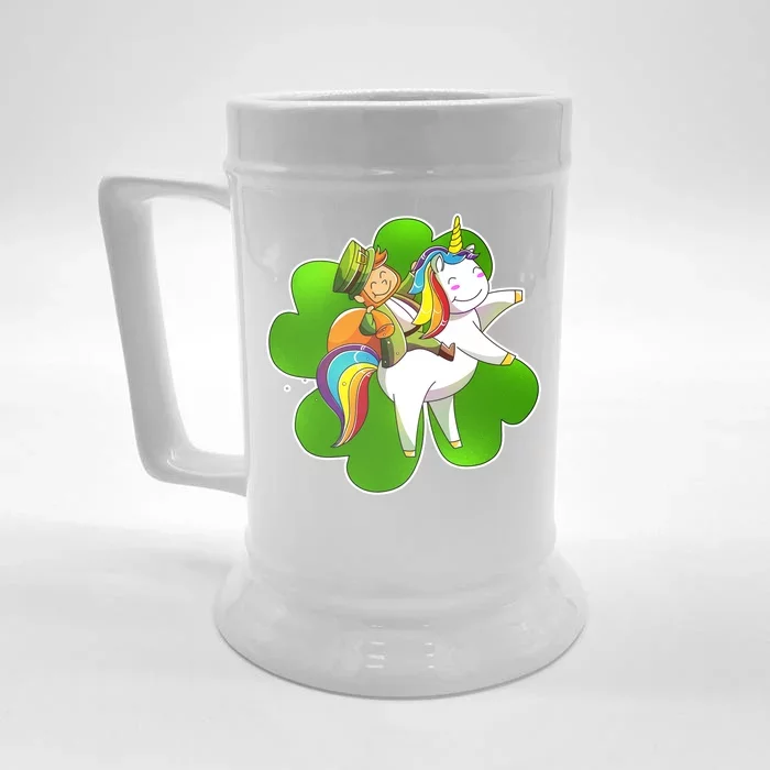 Cute Leprechaun Riding Unicorn Front & Back Beer Stein