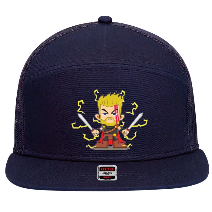 Cute Lightning Cartoon God Of Thunder 7 Panel Mesh Trucker Snapback Hat