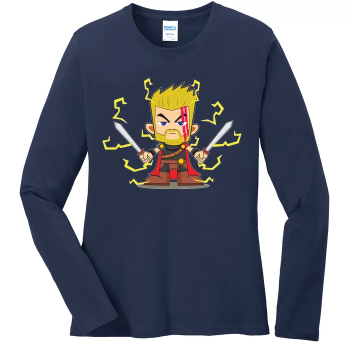 Cute Lightning Cartoon God Of Thunder Ladies Long Sleeve Shirt