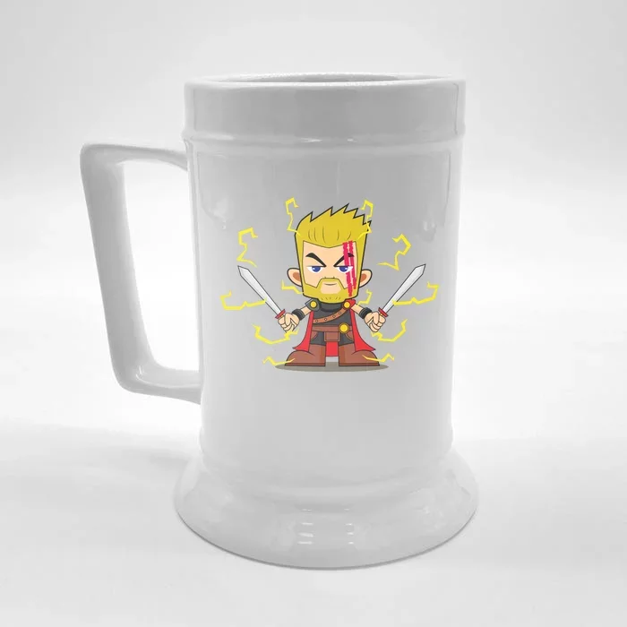 Cute Lightning Cartoon God Of Thunder Front & Back Beer Stein