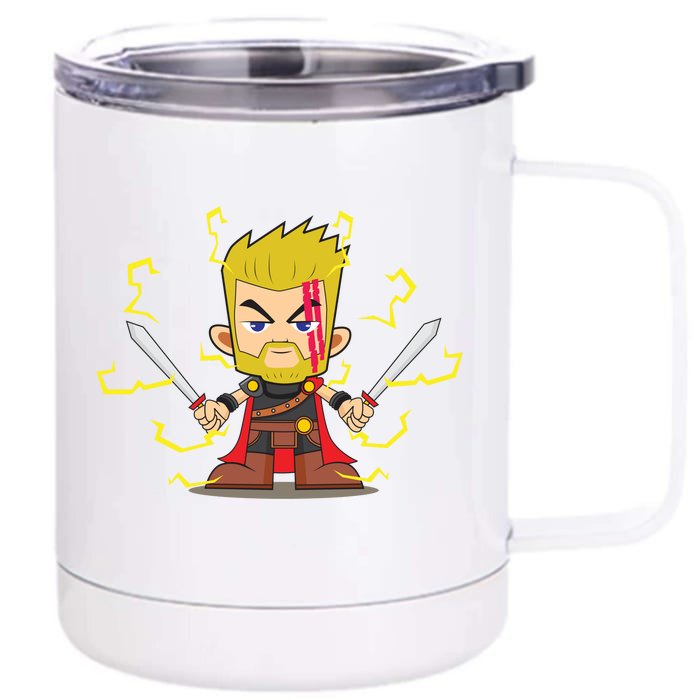 Cute Lightning Cartoon God Of Thunder Front & Back 12oz Stainless Steel Tumbler Cup