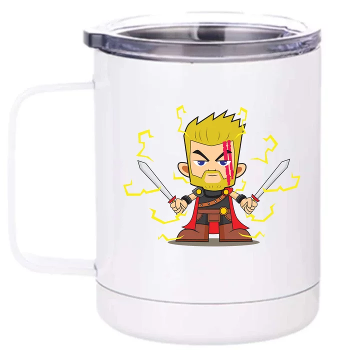 Cute Lightning Cartoon God Of Thunder Front & Back 12oz Stainless Steel Tumbler Cup