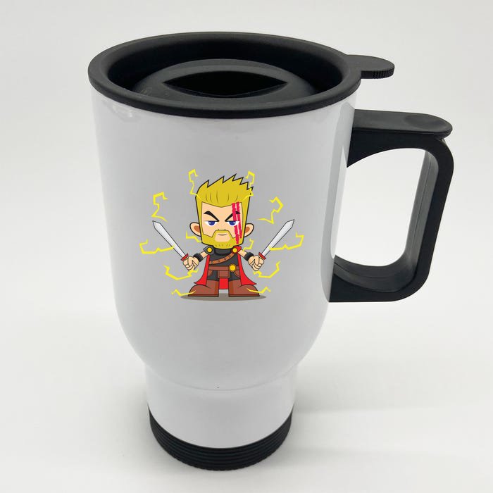 Cute Lightning Cartoon God Of Thunder Front & Back Stainless Steel Travel Mug