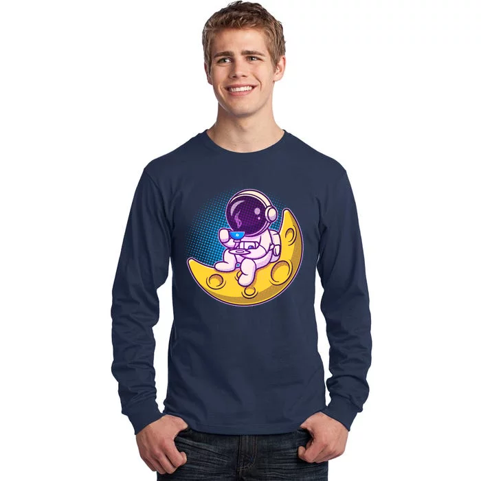 Cute Little Astronaut Drinking Coffee Tall Long Sleeve T-Shirt