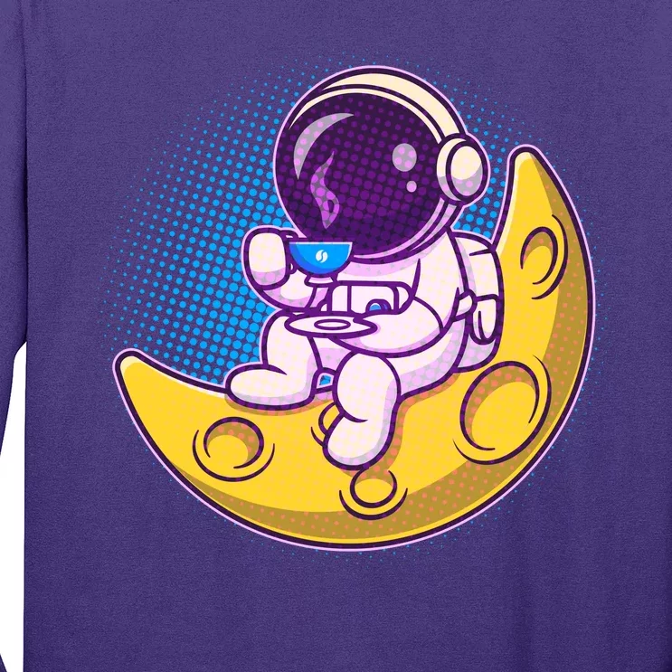 Cute Little Astronaut Drinking Coffee Long Sleeve Shirt