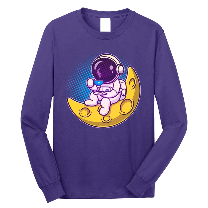 Cute Little Astronaut Drinking Coffee Long Sleeve Shirt