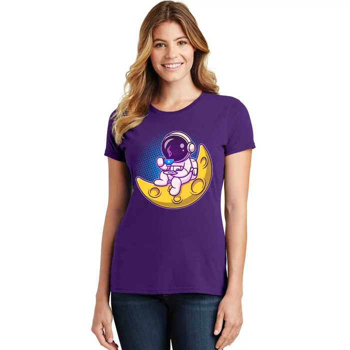 Cute Little Astronaut Drinking Coffee Women's T-Shirt