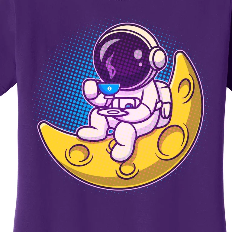 Cute Little Astronaut Drinking Coffee Women's T-Shirt