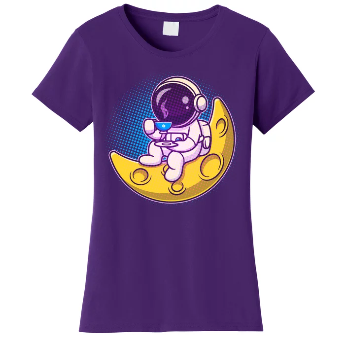 Cute Little Astronaut Drinking Coffee Women's T-Shirt