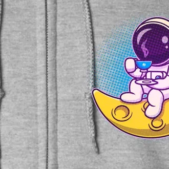 Cute Little Astronaut Drinking Coffee Full Zip Hoodie