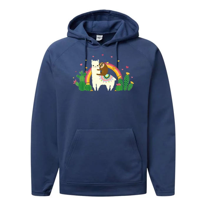 Cute Llama Sloth Love Performance Fleece Hoodie