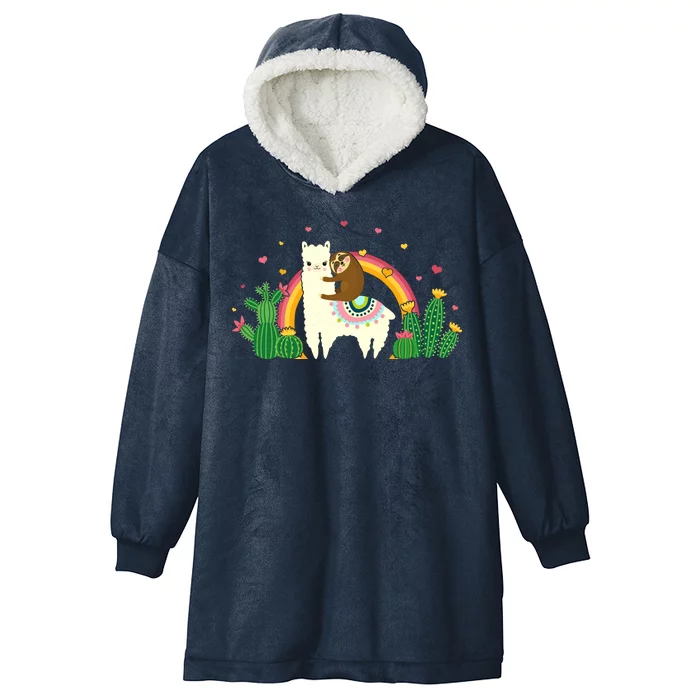 Cute Llama Sloth Love Hooded Wearable Blanket