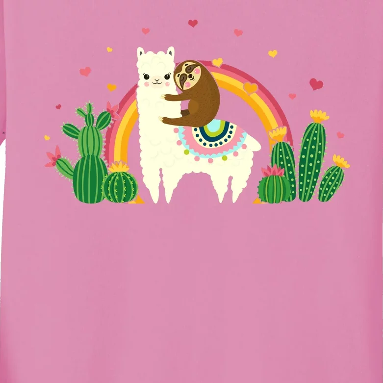 Cute Llama Sloth Love Kids Long Sleeve Shirt