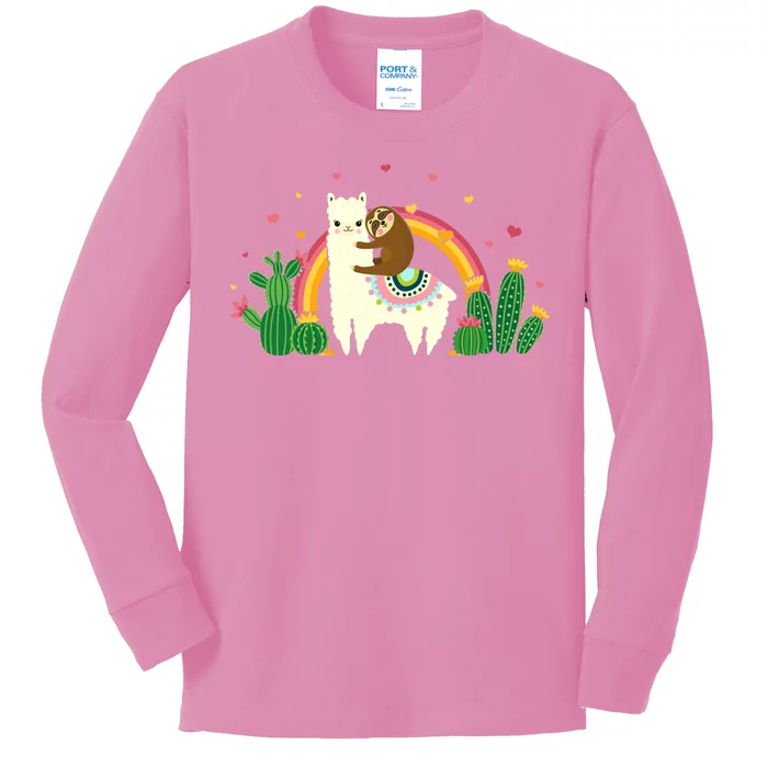 Cute Llama Sloth Love Kids Long Sleeve Shirt