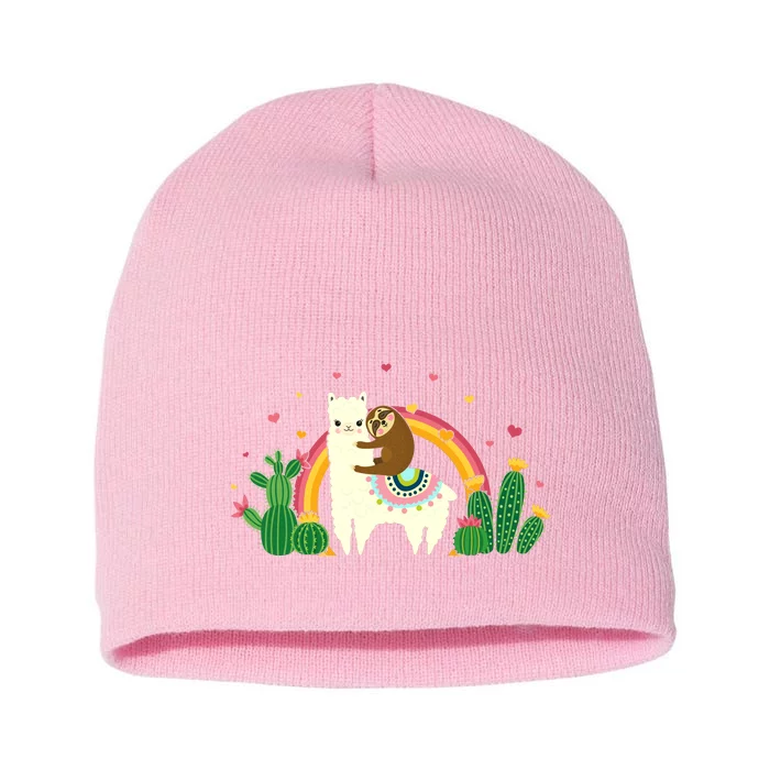 Cute Llama Sloth Love Short Acrylic Beanie