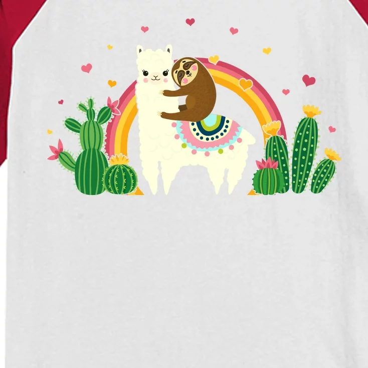 Cute Llama Sloth Love Kids Colorblock Raglan Jersey