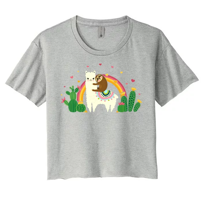 Cute Llama Sloth Love Women's Crop Top Tee