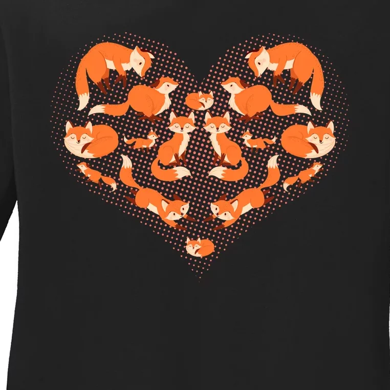 Cute Love Heart Foxes Ladies Long Sleeve Shirt