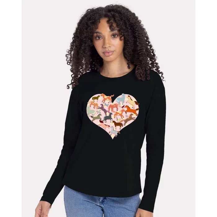 Cute Love Heart Horses Womens Cotton Relaxed Long Sleeve T-Shirt