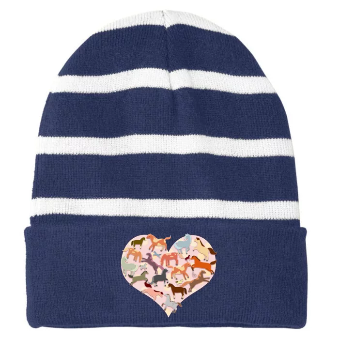 Cute Love Heart Horses Striped Beanie with Solid Band