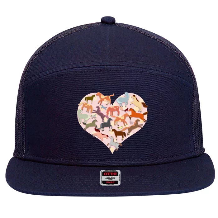 Cute Love Heart Horses 7 Panel Mesh Trucker Snapback Hat