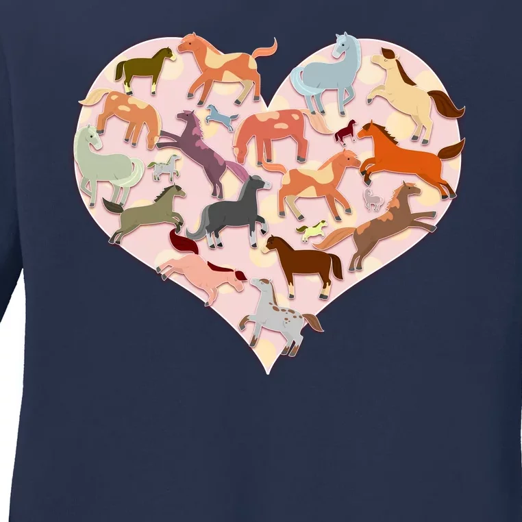 Cute Love Heart Horses Ladies Long Sleeve Shirt