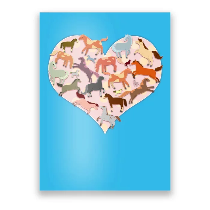 Cute Love Heart Horses Poster