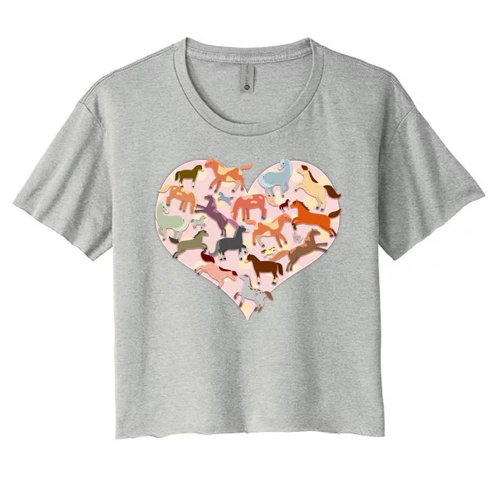 Cute Love Heart Horses Women's Crop Top Tee