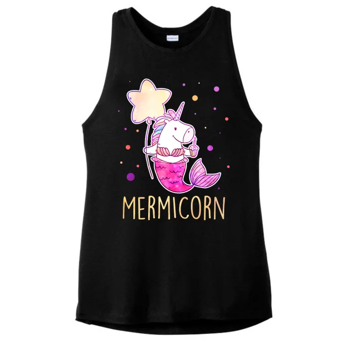 Cute Magical Mermicorn Unicorn Mermaid Ladies Tri-Blend Wicking Tank