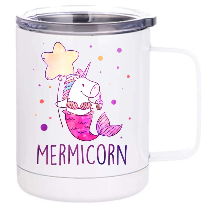 Cute Magical Mermicorn Unicorn Mermaid Front & Back 12oz Stainless Steel Tumbler Cup