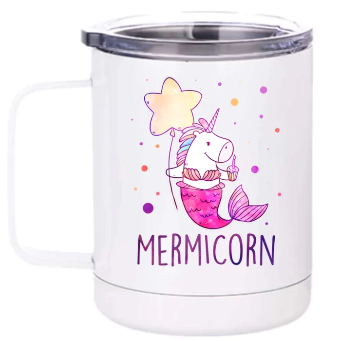 Cute Magical Mermicorn Unicorn Mermaid Front & Back 12oz Stainless Steel Tumbler Cup