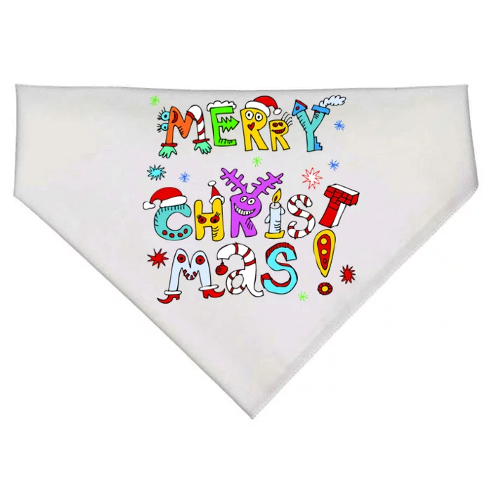 Cute Merry Christmas USA-Made Doggie Bandana