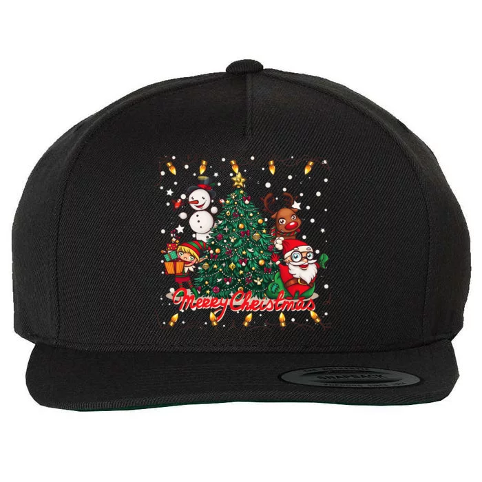 Cute Merry Christmas Graphic Collage Wool Snapback Cap