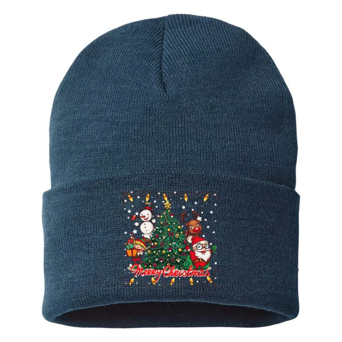 Cute Merry Christmas Graphic Collage Sustainable Knit Beanie