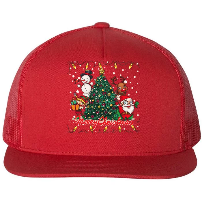 Cute Merry Christmas Graphic Collage Flat Bill Trucker Hat