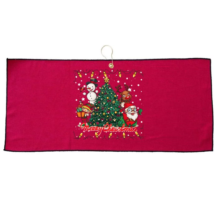 Cute Merry Christmas Graphic Collage Large Microfiber Waffle Golf Towel