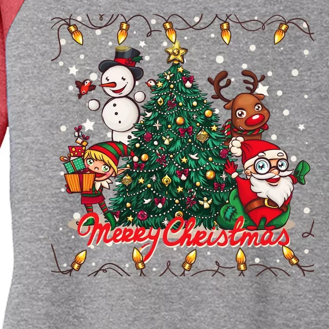 Cute Merry Christmas Graphic Collage Women's Tri-Blend 3/4-Sleeve Raglan Shirt