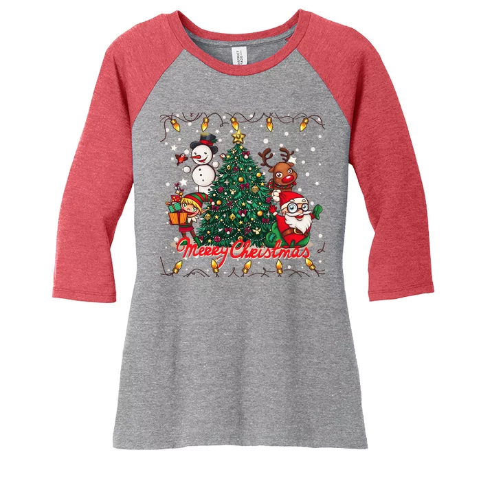 Cute Merry Christmas Graphic Collage Women's Tri-Blend 3/4-Sleeve Raglan Shirt