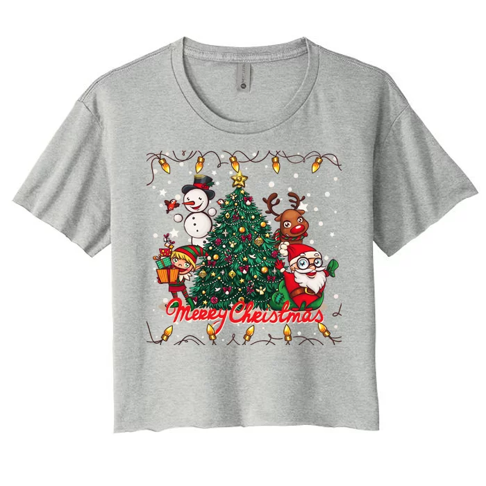 Cute Merry Christmas Graphic Collage Women's Crop Top Tee